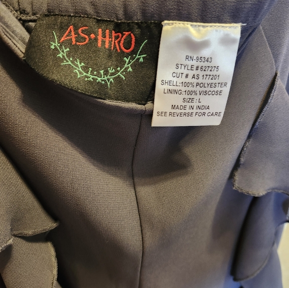Vintage ASHRO Ruffle Flowy Chiffon Lined Dress Pants in Charcoal Gray Size L - Picture 7 of 11
